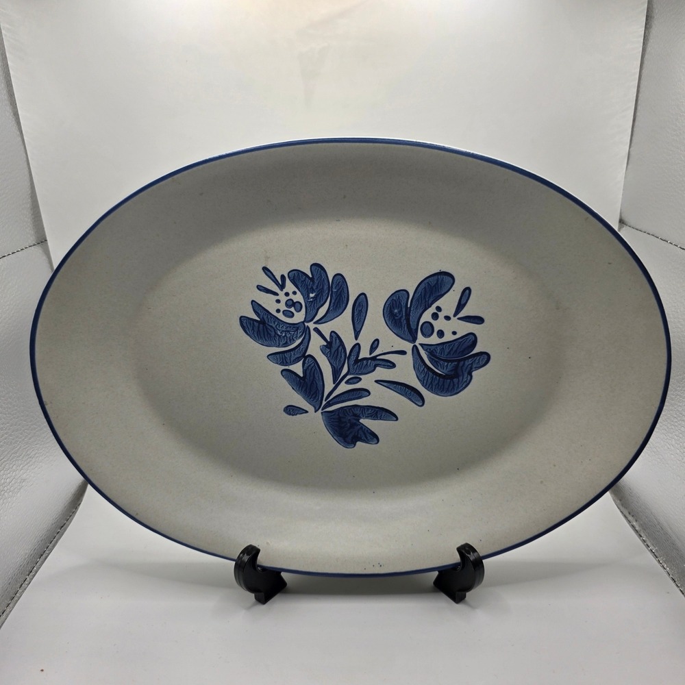 Pfaltzgraff Yorktowne Oval Serving Platter‎ Blue Floral Stoneware Vintage USA